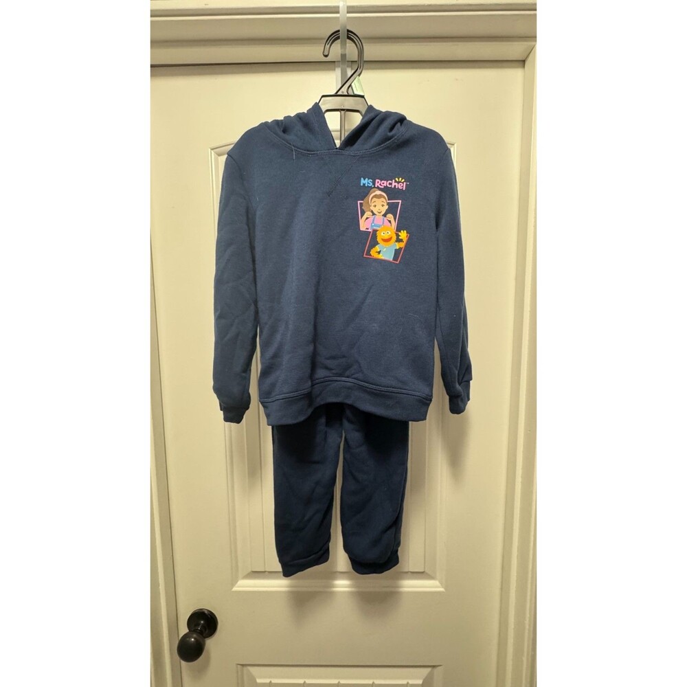 Ms. Rachel Toddler Size 5T 2 Piece Hoodie Jogger Sweat Set Blue Fleece Outfit